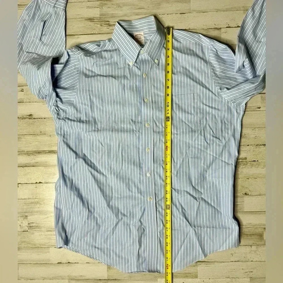 Brooks Brothers Blue Vertical Striped Shirt Mens 16.5 32 Button Up Long Sleeve - Picture 5 of 13